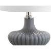 JONATHAN Y 18″ Gray Fluted Glass and Lucite Table Lamp, Contemporary Teardrop Bedside Lamp with White Linen Drum Shade for Nightstand, Console Table, LED Bulb Included JYL1032A