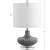 JONATHAN Y 18″ Gray Fluted Glass and Lucite Table Lamp, Contemporary Teardrop Bedside Lamp with White Linen Drum Shade for Nightstand, Console Table, LED Bulb Included JYL1032A
