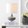 JONATHAN Y 18″ Gray Fluted Glass and Lucite Table Lamp, Contemporary Teardrop Bedside Lamp with White Linen Drum Shade for Nightstand, Console Table, LED Bulb Included JYL1032A