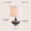 JONATHAN Y 18″ Gray Fluted Glass and Lucite Table Lamp, Contemporary Teardrop Bedside Lamp with White Linen Drum Shade for Nightstand, Console Table, LED Bulb Included JYL1032A