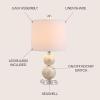 JONATHAN Y 19″ Ivory Capiz Seashell LED Table Lamp, Coastal Mosaic Table Lamp with Crystal Base and White Linen Drum Shade for Bedroom Living Room, LED Bulb Included JYL1023A