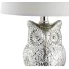 JONATHAN Y 19″ Silver/Ivory Owl Glass Table Lamp with Crystal Base, Contemporary Woodland Bedside Lamp for Living Room, White Linen Drum Shade, LED Bulb Included JYL4010A