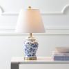 JONATHAN Y 22″ Green/White Ceramic Table Lamp, French Country Chinoiserie Ginger Jar LED Bedside Lamp for Living Room Bedroom, White Linen Shade (JYL3005E)(Blue/White)