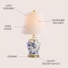 JONATHAN Y 22″ Green/White Ceramic Table Lamp, French Country Chinoiserie Ginger Jar LED Bedside Lamp for Living Room Bedroom, White Linen Shade (JYL3005E)(Blue/White)