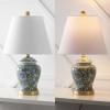JONATHAN Y 22″ Green/White Ceramic Table Lamp, French Country Chinoiserie Ginger Jar LED Bedside Lamp for Living Room Bedroom, White Linen Shade (JYL3005E)(Green/White)