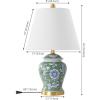 JONATHAN Y 22″ Green/White Ceramic Table Lamp, French Country Chinoiserie Ginger Jar LED Bedside Lamp for Living Room Bedroom, White Linen Shade (JYL3005E)(Green/White)