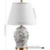 JONATHAN Y 22″ Green/White Ceramic Table Lamp, French Country Chinoiserie Ginger Jar LED Bedside Lamp for Living Room Bedroom, White Linen Shade (JYL3005E)(Gray/White)