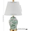 JONATHAN Y 22″ Green/White Ceramic Table Lamp, French Country Chinoiserie Ginger Jar LED Bedside Lamp for Living Room Bedroom, White Linen Shade (JYL3005E)(White/Green)