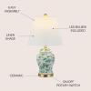 JONATHAN Y 22″ Green/White Ceramic Table Lamp, French Country Chinoiserie Ginger Jar LED Bedside Lamp for Living Room Bedroom, White Linen Shade (JYL3005E)(White/Green)