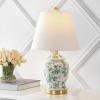 JONATHAN Y 22″ Green/White Ceramic Table Lamp, French Country Chinoiserie Ginger Jar LED Bedside Lamp for Living Room Bedroom, White Linen Shade (JYL3005E)(White/Green)