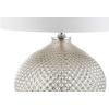 JONATHAN Y 22.5″ Mercury Silver Textured Glass Table Lamp, Contemporary Nightstand Lamp for Living Room Bedroom, White Linen Drum Shade, LED Bulb Included JYL1082A