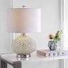 JONATHAN Y 22.5″ Mercury Silver Textured Glass Table Lamp, Contemporary Nightstand Lamp for Living Room Bedroom, White Linen Drum Shade, LED Bulb Included JYL1082A