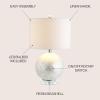 JONATHAN Y 23.5″ Pearl White Coastal Capiz Seashell Sphere LED Table Lamp, Contemporary Round Table Lamp with White Linen Drum Shade and Crystal Base, LED Bulb Included JYL1055A