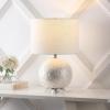 JONATHAN Y 23.5″ Pearl White Coastal Capiz Seashell Sphere LED Table Lamp, Contemporary Round Table Lamp with White Linen Drum Shade and Crystal Base, LED Bulb Included JYL1055A