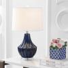 JONATHAN Y 24.5″ Cream Ceramic Table Lamp for Bedroom, Modern Bedside Desk Lamp, White Linen Drum Shade, Fluted Gourd for Living Room, LED Bulb Included (JYL8018C)(Navy)