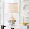 JONATHAN Y 24.5″ Cream Ceramic Table Lamp for Bedroom, Modern Bedside Desk Lamp, White Linen Drum Shade, Fluted Gourd for Living Room, LED Bulb Included (JYL8018C)(Cream)