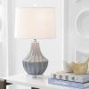 JONATHAN Y 24.5″ Cream Ceramic Table Lamp for Bedroom, Modern Bedside Desk Lamp, White Linen Drum Shade, Fluted Gourd for Living Room, LED Bulb Included (JYL8018C)(Gray)