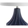 JONATHAN Y 24.5″ Cream Ceramic Table Lamp for Bedroom, Modern Bedside Desk Lamp, White Linen Drum Shade, Fluted Gourd for Living Room, LED Bulb Included (JYL8018C)(Navy)