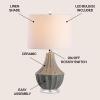 JONATHAN Y 24.5″ Cream Ceramic Table Lamp for Bedroom, Modern Bedside Desk Lamp, White Linen Drum Shade, Fluted Gourd for Living Room, LED Bulb Included (JYL8018C)(Gray)