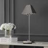 JONATHAN Y 25″ Nickel Industrial Iron Pyramid Bedside LED Table Lamp with USB Charging Port, Modern Minimalist Lamp for Bedroom Home Office, LED Bulb Included JYL6017A