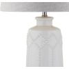 JONATHAN Y 26″ Cream Textured Ceramic Table Lamp, Transitional Boho Geometric Trellis Bedside Lamp for Bedroom Living Room, Gray Linen Drum Shade, LED Bulb Included JYL4018A