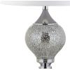 JONATHAN Y 27″ Silver Mirrored Mosaic Table Lamp, Glam Contemporary Chrome Iron Spindle Lamp with White Linen Empire Shade for Living Room Bedroom, LED Bulb Included JYL4008A