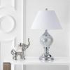 JONATHAN Y 27″ Silver Mirrored Mosaic Table Lamp, Glam Contemporary Chrome Iron Spindle Lamp with White Linen Empire Shade for Living Room Bedroom, LED Bulb Included JYL4008A
