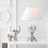 JONATHAN Y 27″ Silver Mirrored Mosaic Table Lamp, Glam Contemporary Chrome Iron Spindle Lamp with White Linen Empire Shade for Living Room Bedroom, LED Bulb Included JYL4008A