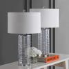 JONATHAN Y 27.5″ Clear Modern Fused Glass Table Lamp Set of 2 for Bedroom Living Room, Coastal Nightstand Bedside Lamp with White Linen Shade, LED Bulbs Included (JYL4016B-SET2)(Clear)