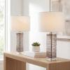 JONATHAN Y 27.5″ Clear Modern Fused Glass Table Lamp Set of 2 for Bedroom Living Room, Coastal Nightstand Bedside Lamp with White Linen Shade, LED Bulbs Included (JYL4016B-SET2)(Smoky Gray)
