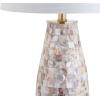 JONATHAN Y 28″ Natural Mosaic Seashell Table Lamp, Coastal Contemporary Resin Lamp for Living Room Bedroom, White Linen Shade, Brass Gold Accents, LED Bulb Included JYL4005A