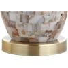 JONATHAN Y 28″ Natural Mosaic Seashell Table Lamp, Coastal Contemporary Resin Lamp for Living Room Bedroom, White Linen Shade, Brass Gold Accents, LED Bulb Included JYL4005A