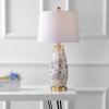 JONATHAN Y 28″ Natural Mosaic Seashell Table Lamp, Coastal Contemporary Resin Lamp for Living Room Bedroom, White Linen Shade, Brass Gold Accents, LED Bulb Included JYL4005A