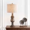 JONATHAN Y 28.5″ Brown Faux Wood Resin Table Lamp, Traditional Balustrade Nightstand Lamp for Living Room Bedroom, Gray Linen Drum Shade, UL Listed, LED Bulb Included JYL3041A