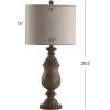 JONATHAN Y 28.5″ Brown Faux Wood Resin Table Lamp, Traditional Balustrade Nightstand Lamp for Living Room Bedroom, Gray Linen Drum Shade, UL Listed, LED Bulb Included JYL3041A