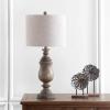 JONATHAN Y 28.5″ Brown Faux Wood Resin Table Lamp, Traditional Balustrade Nightstand Lamp for Living Room Bedroom, Gray Linen Drum Shade, UL Listed, LED Bulb Included JYL3041A