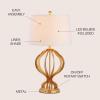 JONATHAN Y 28.5″ Gold Leaf Sebastian Metal Trellis LED Table Lamp, Contemporary Iron Bedside Lamp for Living Room Bedroom, White Linen Drum Shade, LED Bulb Included JYL3025A