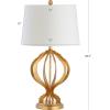 JONATHAN Y 28.5″ Gold Leaf Sebastian Metal Trellis LED Table Lamp, Contemporary Iron Bedside Lamp for Living Room Bedroom, White Linen Drum Shade, LED Bulb Included JYL3025A