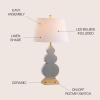 JONATHAN Y 29″ Navy Blue/Gold Ceramic Table Lamp for Bedroom Modern Bedside Lamp, White Linen Shade, Mid-Century Triple Gourd Desk Lamp for Office, LED Bulb Included JYL3018A(Grey/Gold)