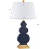 JONATHAN Y 29″ Navy Blue/Gold Ceramic Table Lamp for Bedroom Modern Bedside Lamp, White Linen Shade, Mid-Century Triple Gourd Desk Lamp for Office, LED Bulb Included JYL3018A(Navy/Gold)