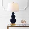 JONATHAN Y 29″ Navy Blue/Gold Ceramic Table Lamp for Bedroom Modern Bedside Lamp, White Linen Shade, Mid-Century Triple Gourd Desk Lamp for Office, LED Bulb Included JYL3018A(Navy/Gold)