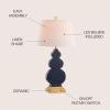 JONATHAN Y 29″ Navy Blue/Gold Ceramic Table Lamp for Bedroom Modern Bedside Lamp, White Linen Shade, Mid-Century Triple Gourd Desk Lamp for Office, LED Bulb Included JYL3018A(Navy/Gold)