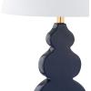 JONATHAN Y 29″ Navy Blue/Gold Ceramic Table Lamp for Bedroom Modern Bedside Lamp, White Linen Shade, Mid-Century Triple Gourd Desk Lamp for Office, LED Bulb Included JYL3018A(Navy/Gold)