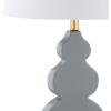 JONATHAN Y 29″ Navy Blue/Gold Ceramic Table Lamp for Bedroom Modern Bedside Lamp, White Linen Shade, Mid-Century Triple Gourd Desk Lamp for Office, LED Bulb Included JYL3018A(Grey/Gold)