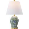 JONATHAN Y 22″ Green/White Ceramic Table Lamp, French Country Chinoiserie Ginger Jar LED Bedside Lamp for Living Room Bedroom, White Linen Shade (JYL3005E)(Green/White)