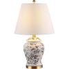 JONATHAN Y 22″ Green/White Ceramic Table Lamp, French Country Chinoiserie Ginger Jar LED Bedside Lamp for Living Room Bedroom, White Linen Shade (JYL3005E)(Gray/White)