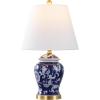JONATHAN Y 22″ Green/White Ceramic Table Lamp, French Country Chinoiserie Ginger Jar LED Bedside Lamp for Living Room Bedroom, White Linen Shade (JYL3005E)(Navy/White)