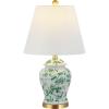 JONATHAN Y 22″ Green/White Ceramic Table Lamp, French Country Chinoiserie Ginger Jar LED Bedside Lamp for Living Room Bedroom, White Linen Shade (JYL3005E)(White/Green)