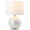 JONATHAN Y 23.5″ Pearl White Coastal Capiz Seashell Sphere LED Table Lamp, Contemporary Round Table Lamp with White Linen Drum Shade and Crystal Base, LED Bulb Included JYL1055A