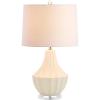 JONATHAN Y 24.5″ Cream Ceramic Table Lamp for Bedroom, Modern Bedside Desk Lamp, White Linen Drum Shade, Fluted Gourd for Living Room, LED Bulb Included (JYL8018C)(Cream)